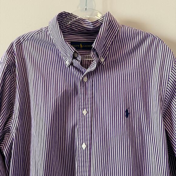 Ralph Lauren Men's 17 Button Down Long Sleeve Shirt Purple White Striped - Picture 4 of 5